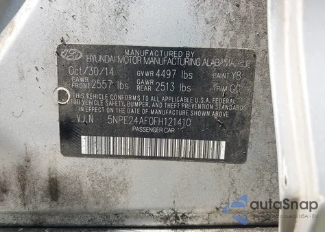 2015 Hyundai Sonata Se from USA, damaged, VIN 5NPE24AF0FH121410